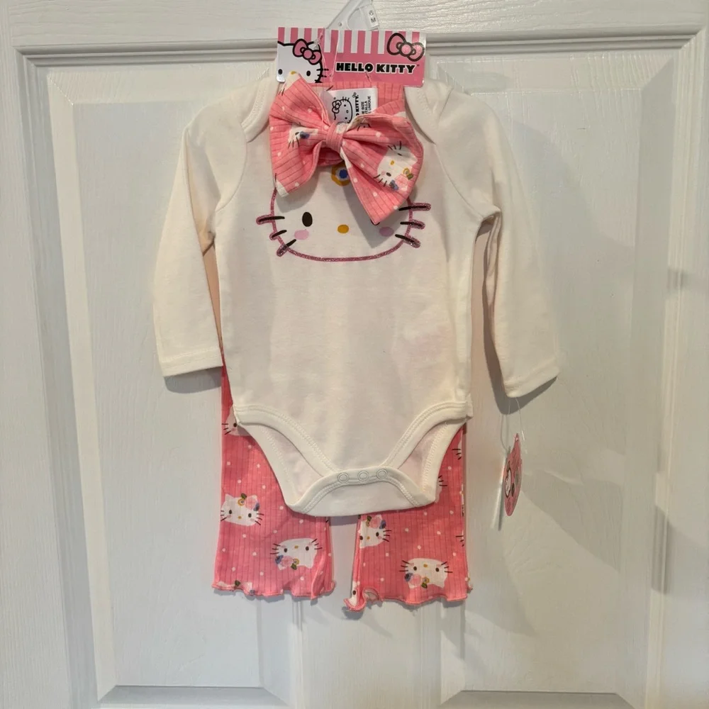 Hello Kitty Sanrio 3 Piece‎ Set Size 6 Months NEW Headband White Pink